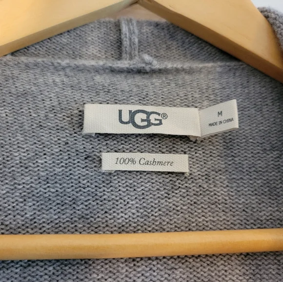 Ugg Cashmere Heather Gray Hooded Open Front Cardigan Size Medium - Picture 3 of 12